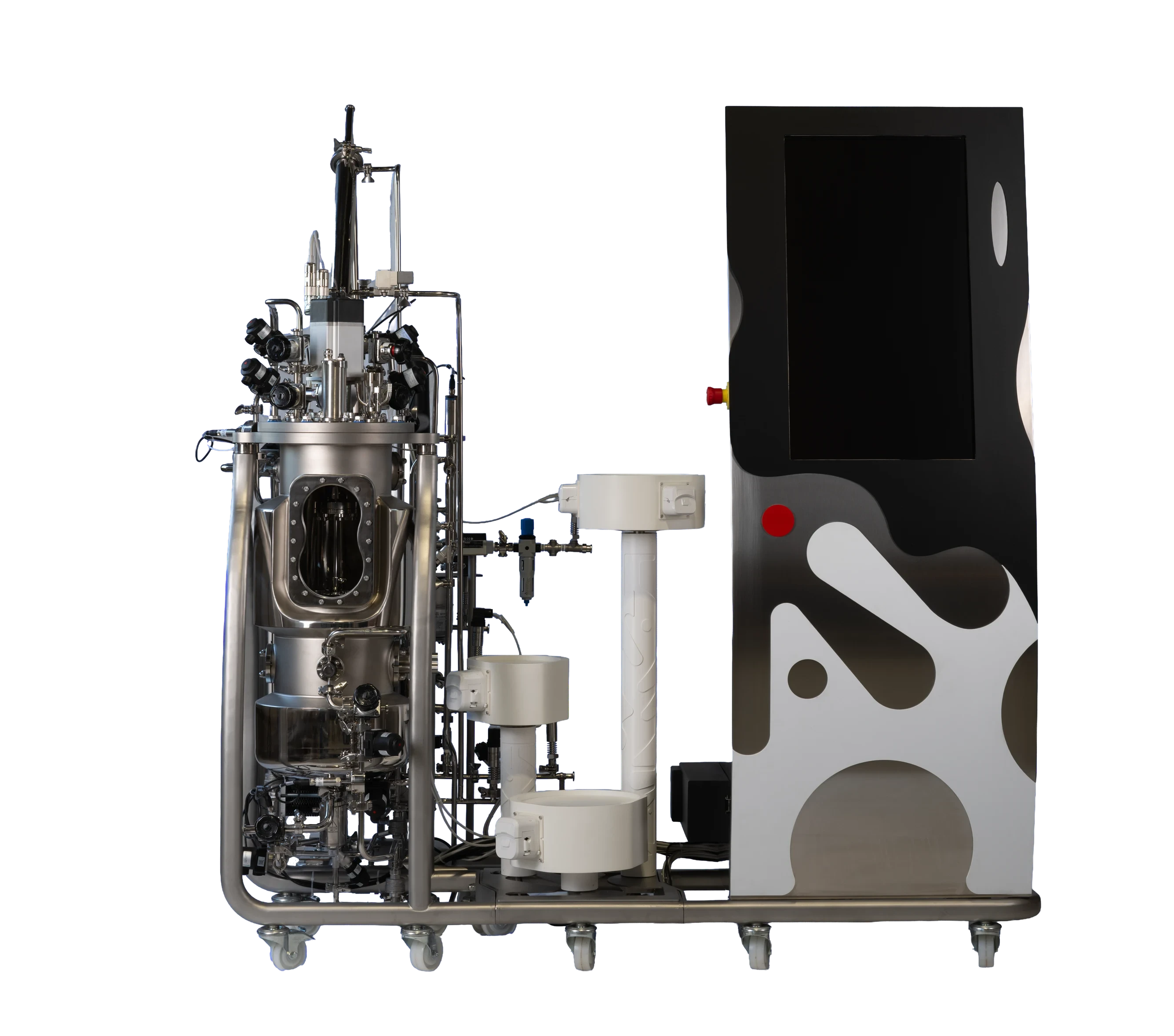 SPIRIT 30 L bioreactor skid with its PCS tower, product photo